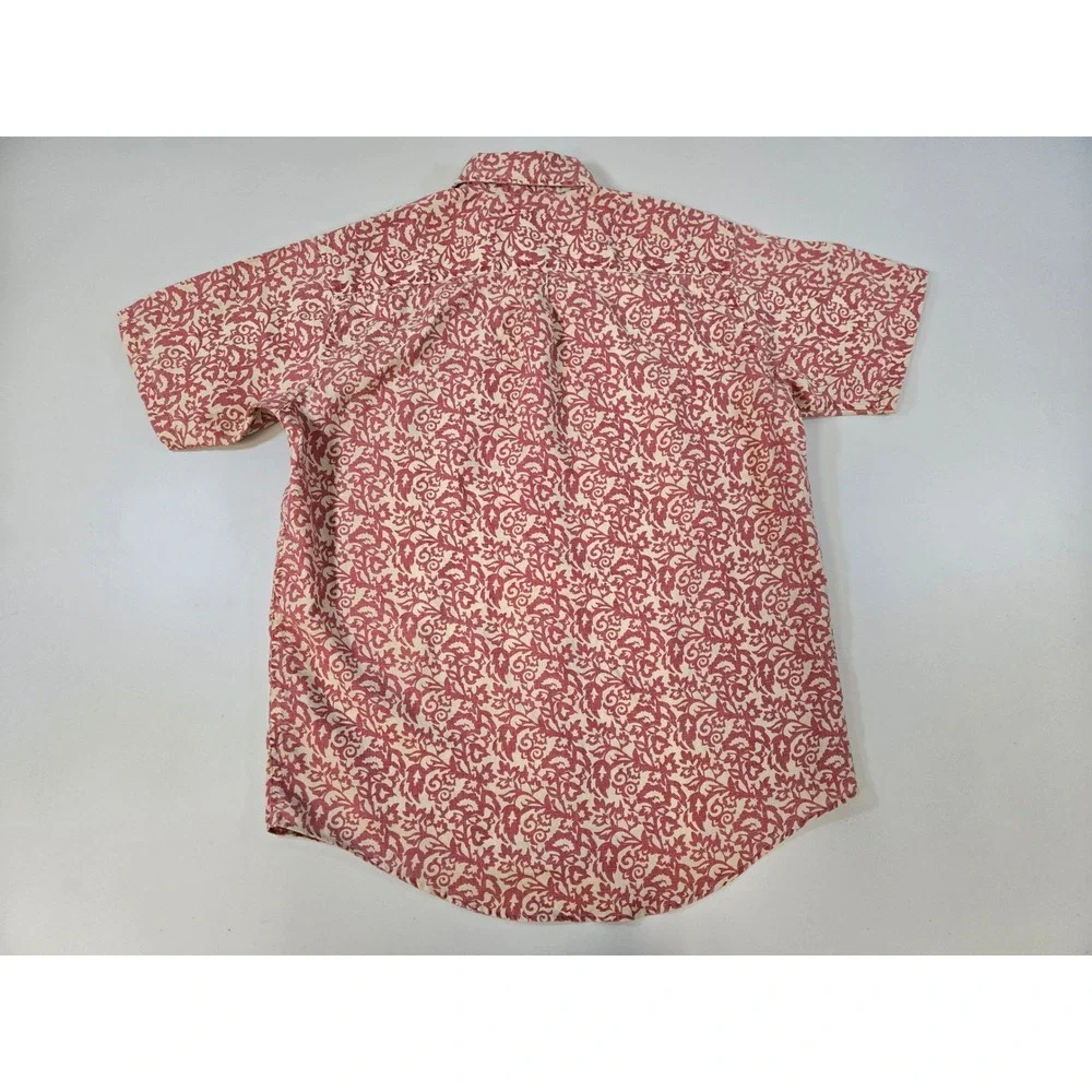 Banana Republic Mens Small Red Cream Damask Scroll Print‎ 100% Linen SS Shirt